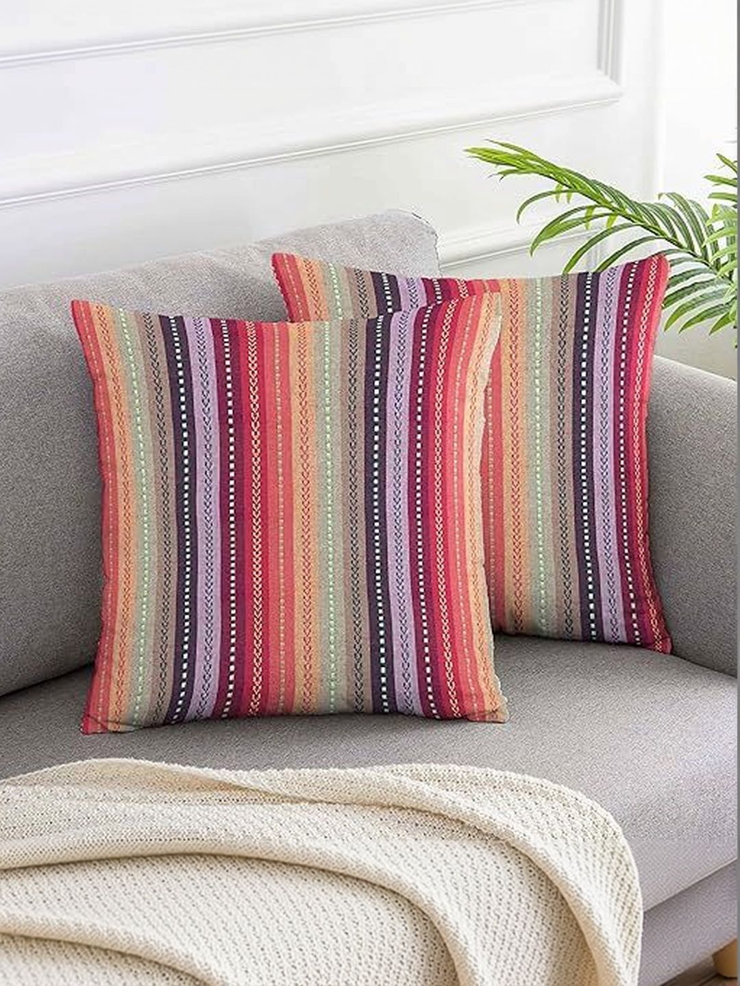 KNOTTING HOME Set of 2 Striped Square Cushion Covers