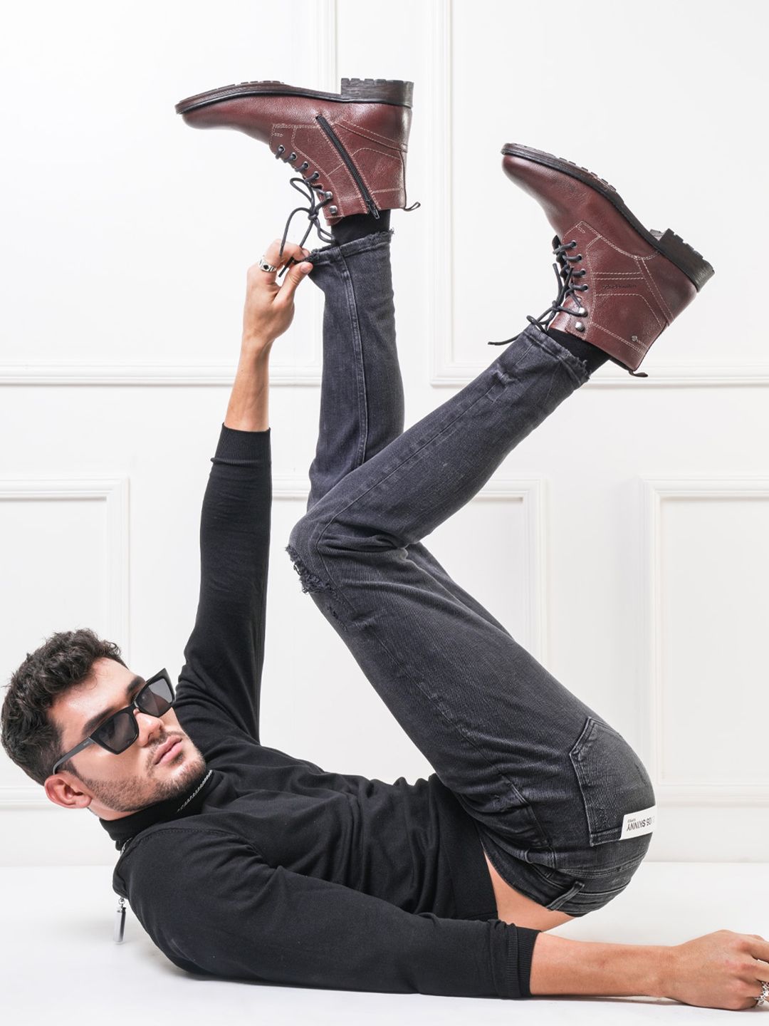 Buy THOMAS CRICK Men Textured Leather Biker Boots - Boots for Men