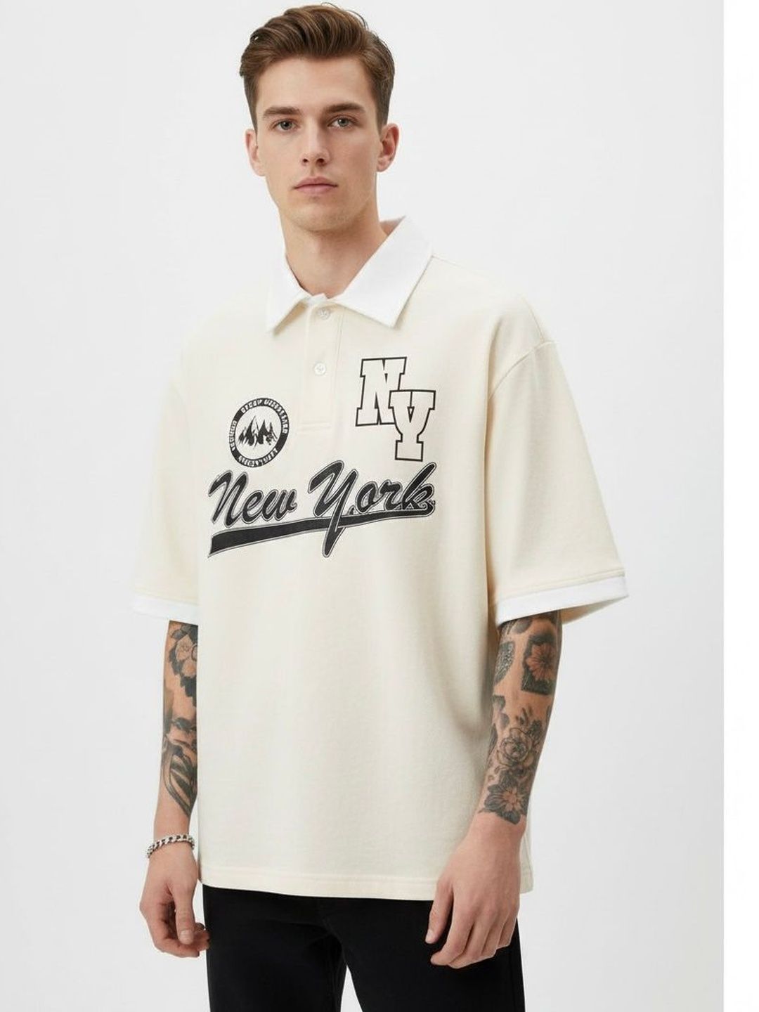 AVEJO Men Typography Printed Polo Collar T-shirt