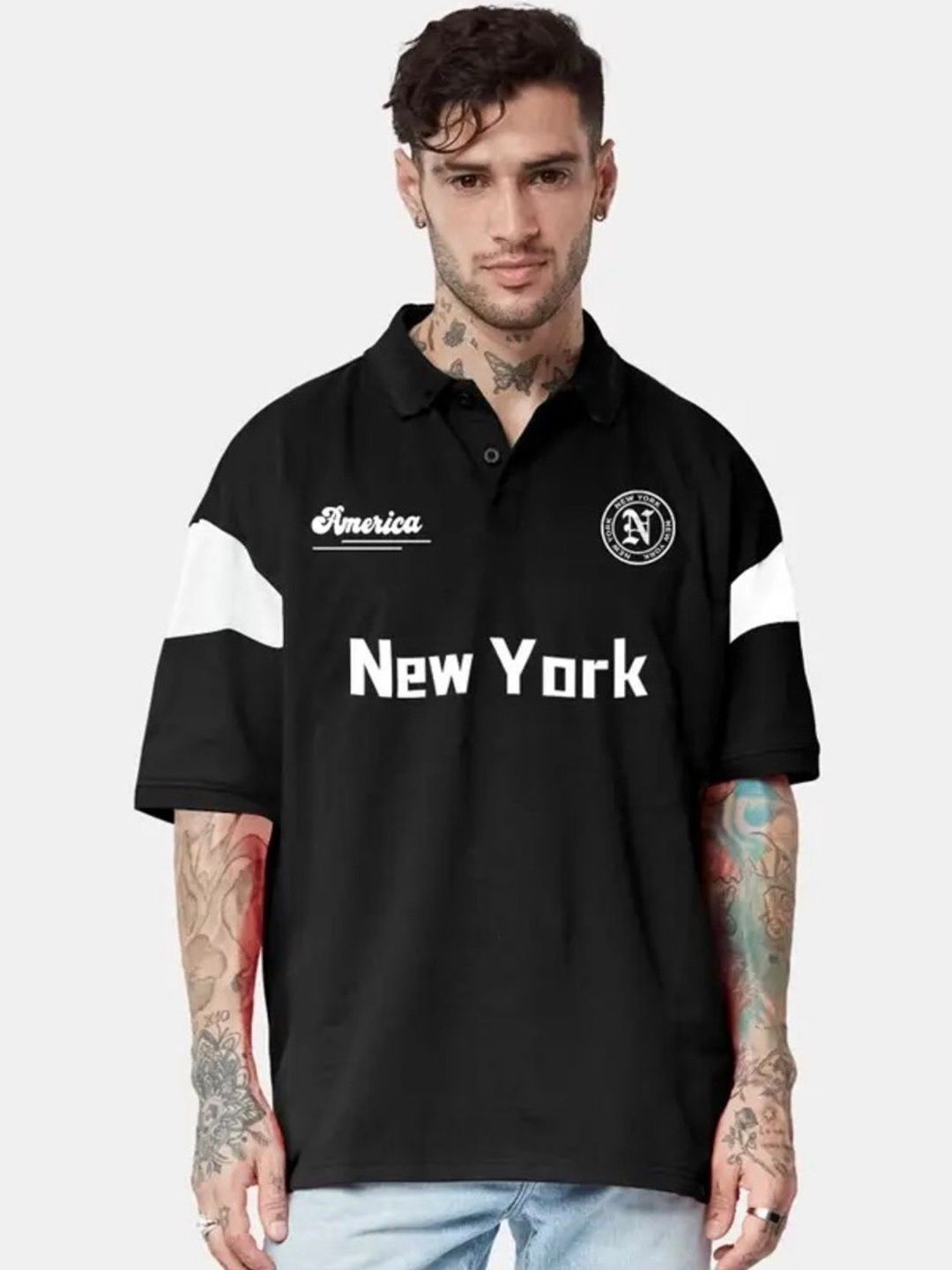 AVEJO Men Typography Printed Polo Collar T-shirt