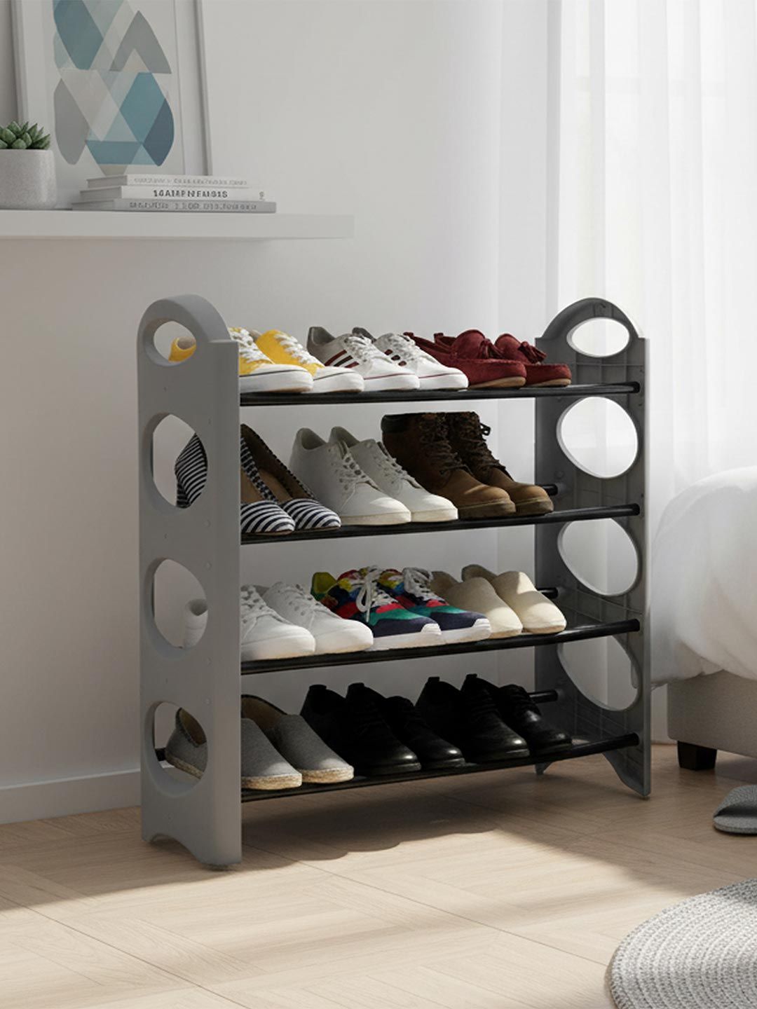 Rmerchants Grey 4-Layer Open Storage Shoe Rack
