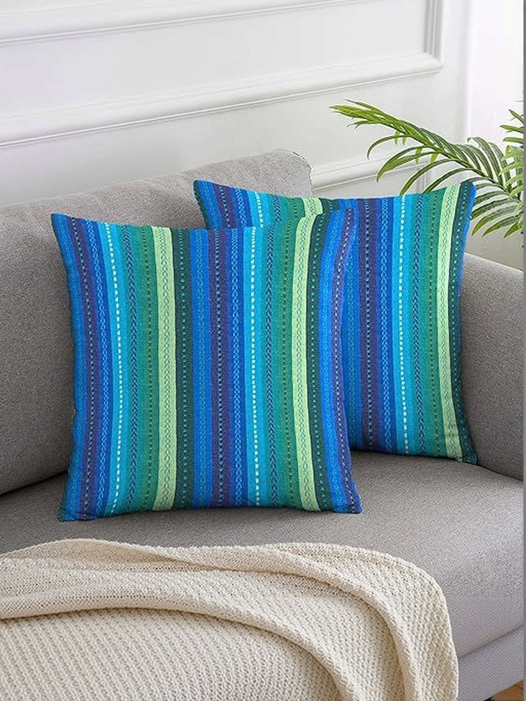 KNOTTING HOME Set of 2 Striped Square Cushion Covers