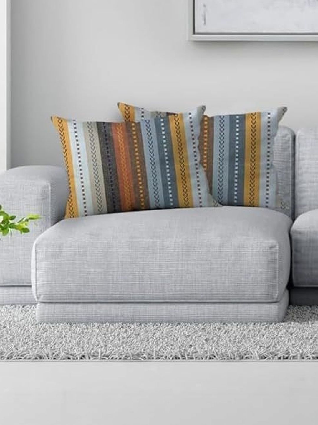 KNOTTING HOME Grey & Blue Set of 2 Striped Rectangle Cushion Covers