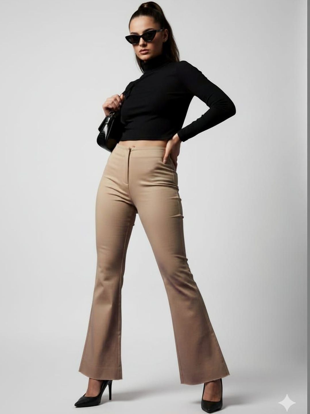 HIGH BUY Women Tailored Flared High-Rise Trousers