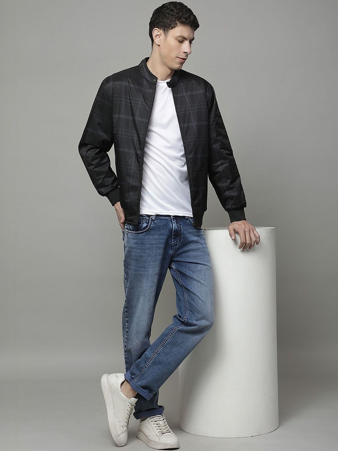 Cantabil Men Checked Reversible Bomber Jacket