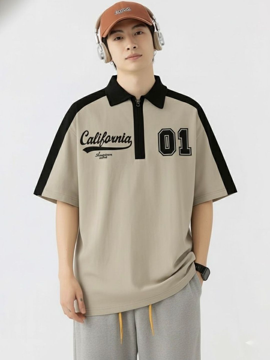 AVEJO Men Typography Colourblocked Polo Collar T-shirt