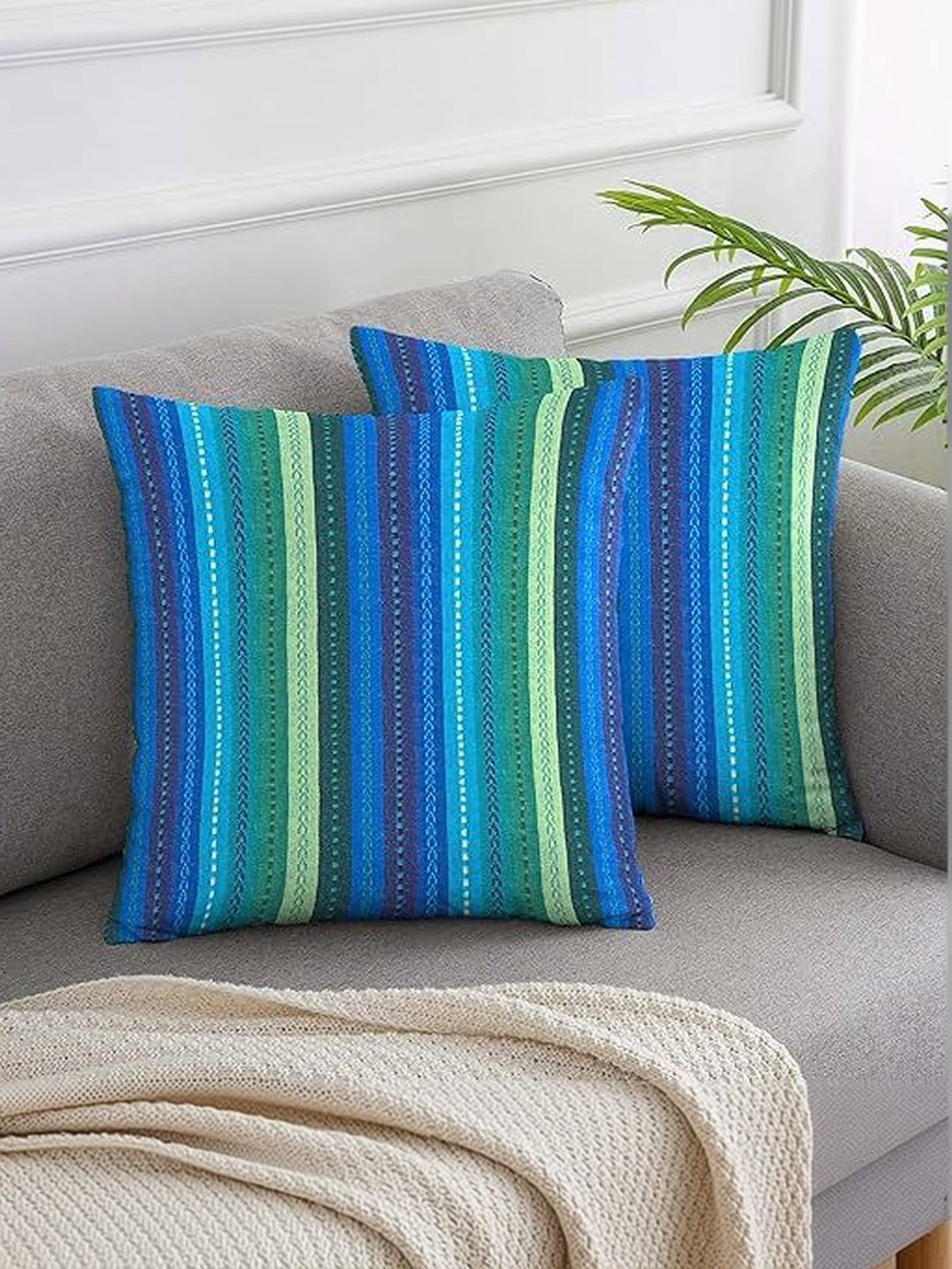 KNOTTING HOME Set of 2 Striped Square Cushion Covers