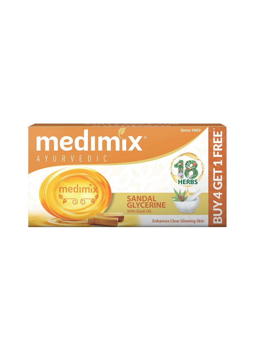 medimix AYURVEDIC Set of 5 Sandal Bathing Soap with Eladi Oil - 125 g each