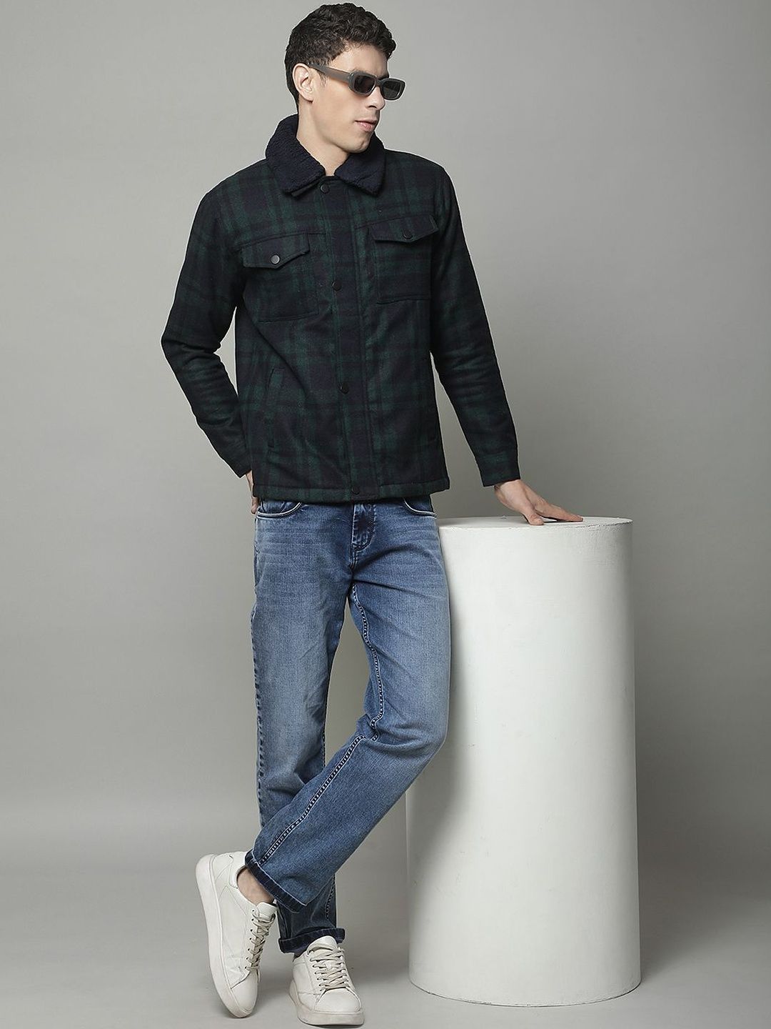 Cantabil Men Checked Woollen Lightweight Woven Jacket