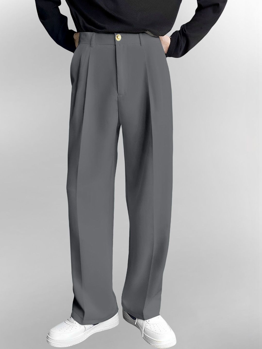 TRIBE Men Relaxed Loose Fit Easy Wash Pleated Trousers