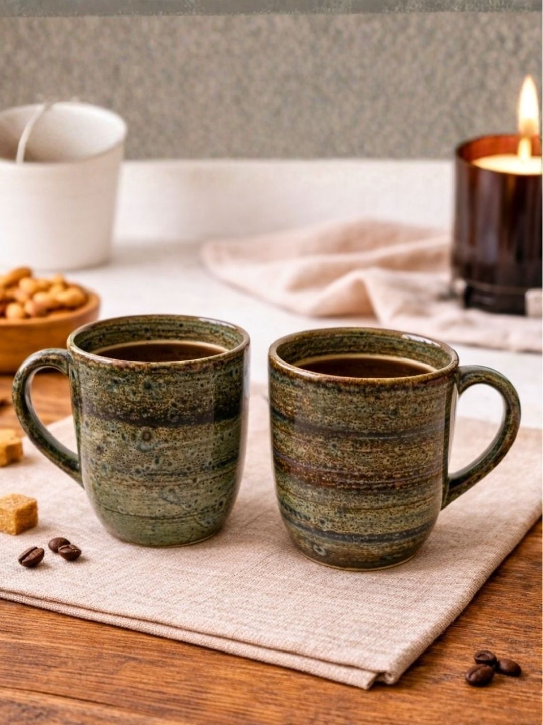 Unravel India Grey Solid Ceramic Glossy Mugs Set of Cups and Mugs