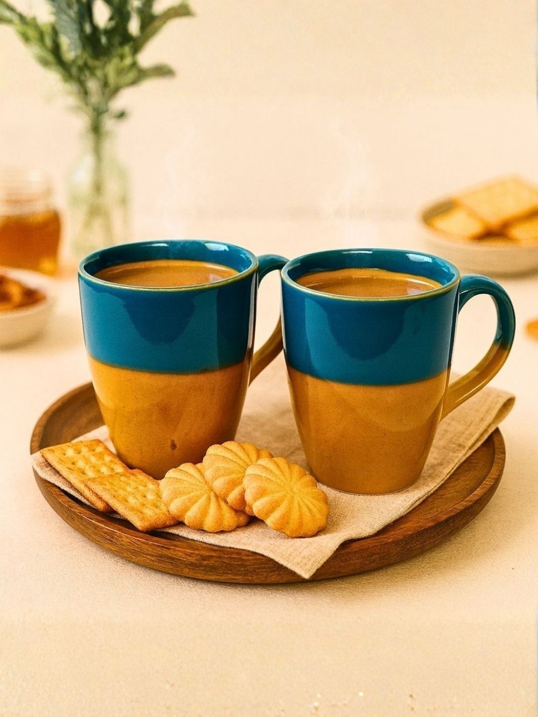 Unravel India Multicoloured Crafted Ceramics Solid Ceramic Glossy Mugs Set of Cups and Mugs