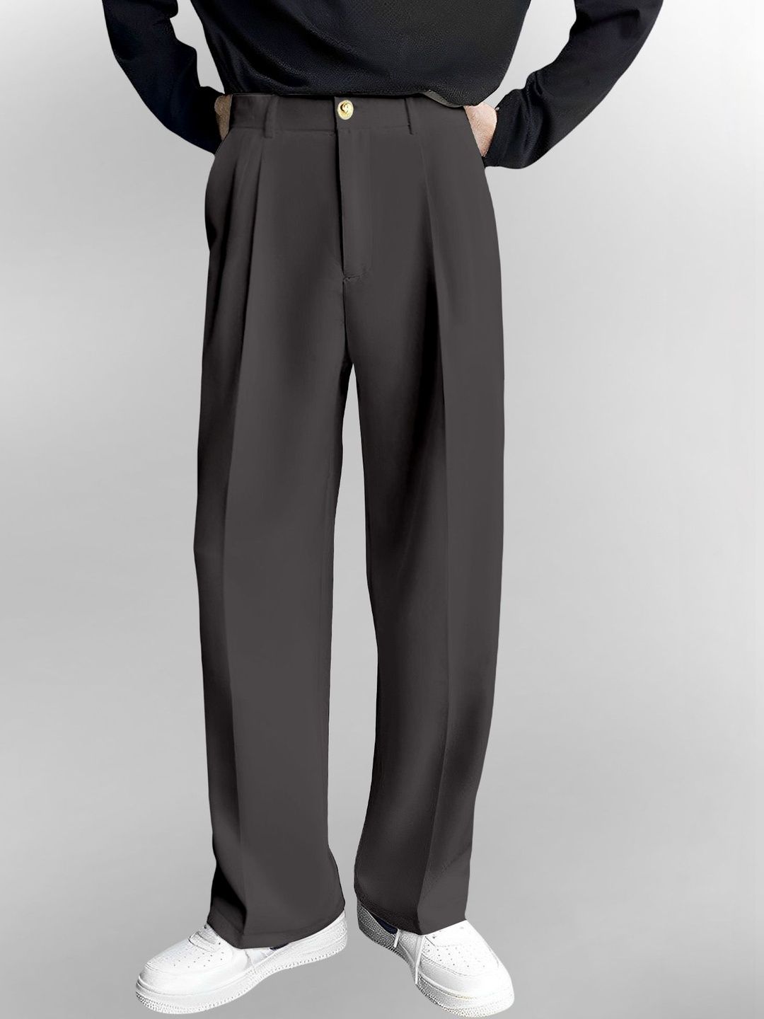 TRIBE Men Relaxed Loose Fit Easy Wash Pleated Trousers