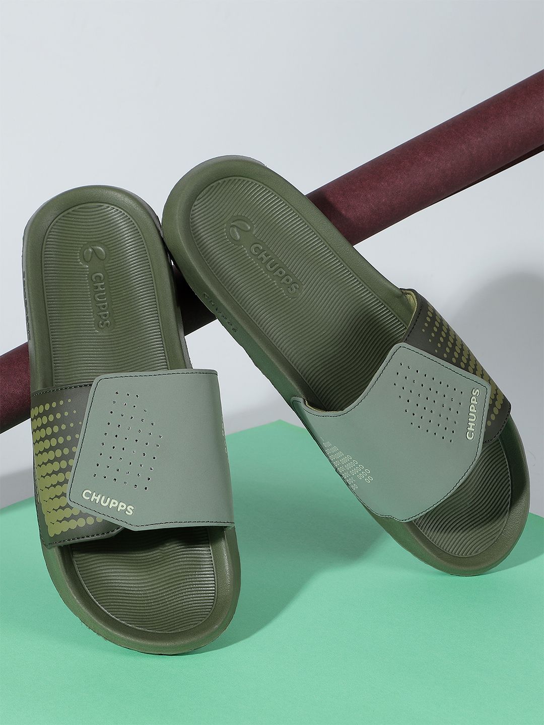 CHUPPS Mens Olive Offset Powergrip Flipflop