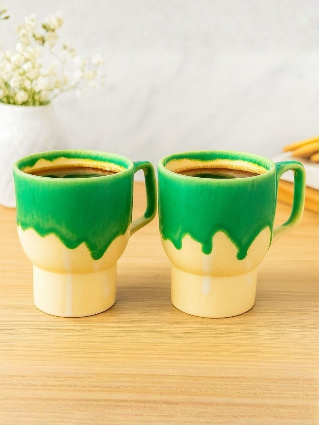 Unravel India Multicoloured Crafted Ceramics Solid Ceramic Glossy Mugs Set of Cups and Mugs