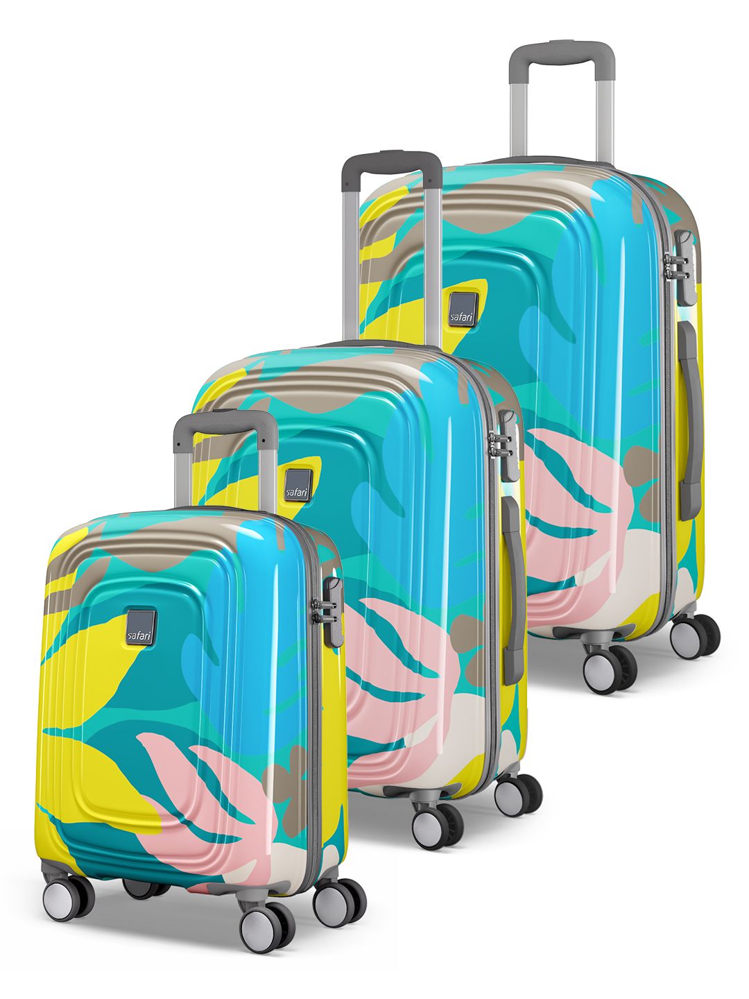 Set Of 3 Trolley Bag- 305L Safari Aurum Set Of 3 Printed 8 Wheel Hard Sided Trolley Bag