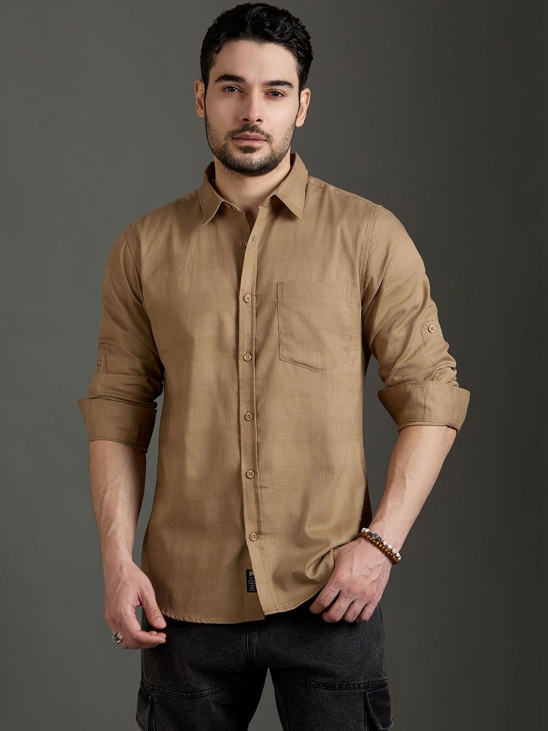 The Roadster Lifestyle Co Pure Cotton Spread Collar Shirt
