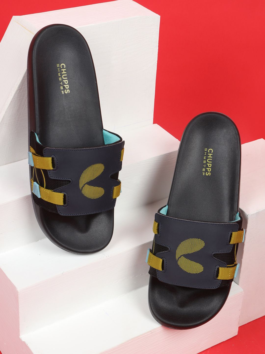 CHUPPS Men Black & Blue Casual Comfort Casual Wear Sliders