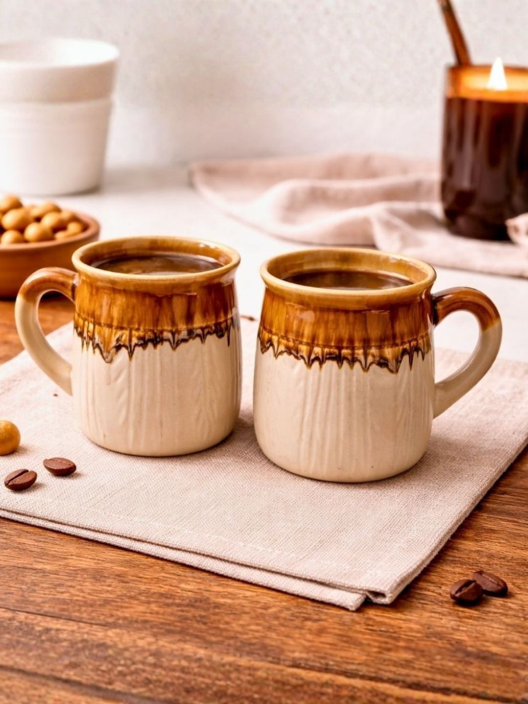 Unravel India Multicoloured Crafted Ceramics Solid Ceramic Glossy Mugs Set of Cups and Mugs