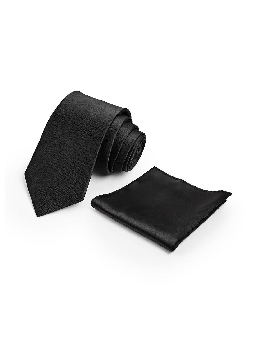 Cazzano Men Black Solid Tie With Pocket Square