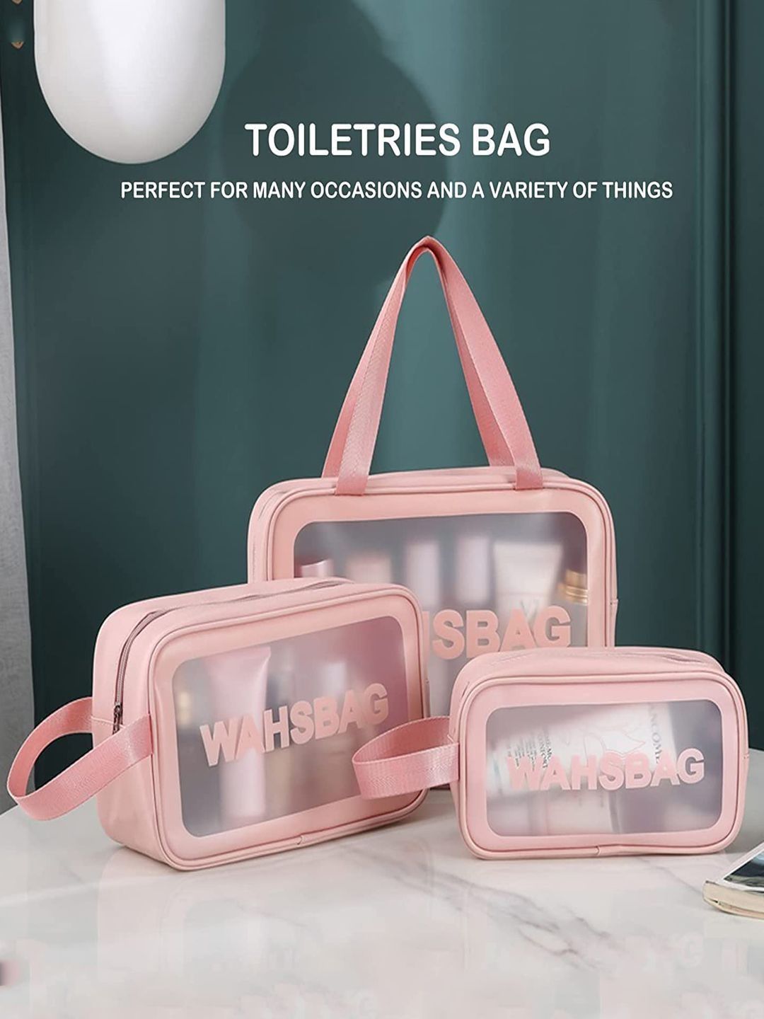 atorakushon Peach- Set of 3 Makeup Organiser Travel Pouches Storage Bags