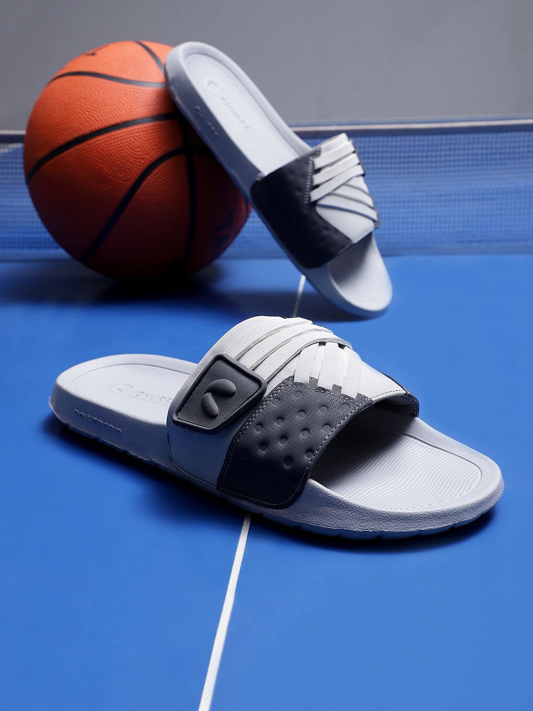 CHUPPS Men Grey Cross Powergrip Orthopedic Sliders