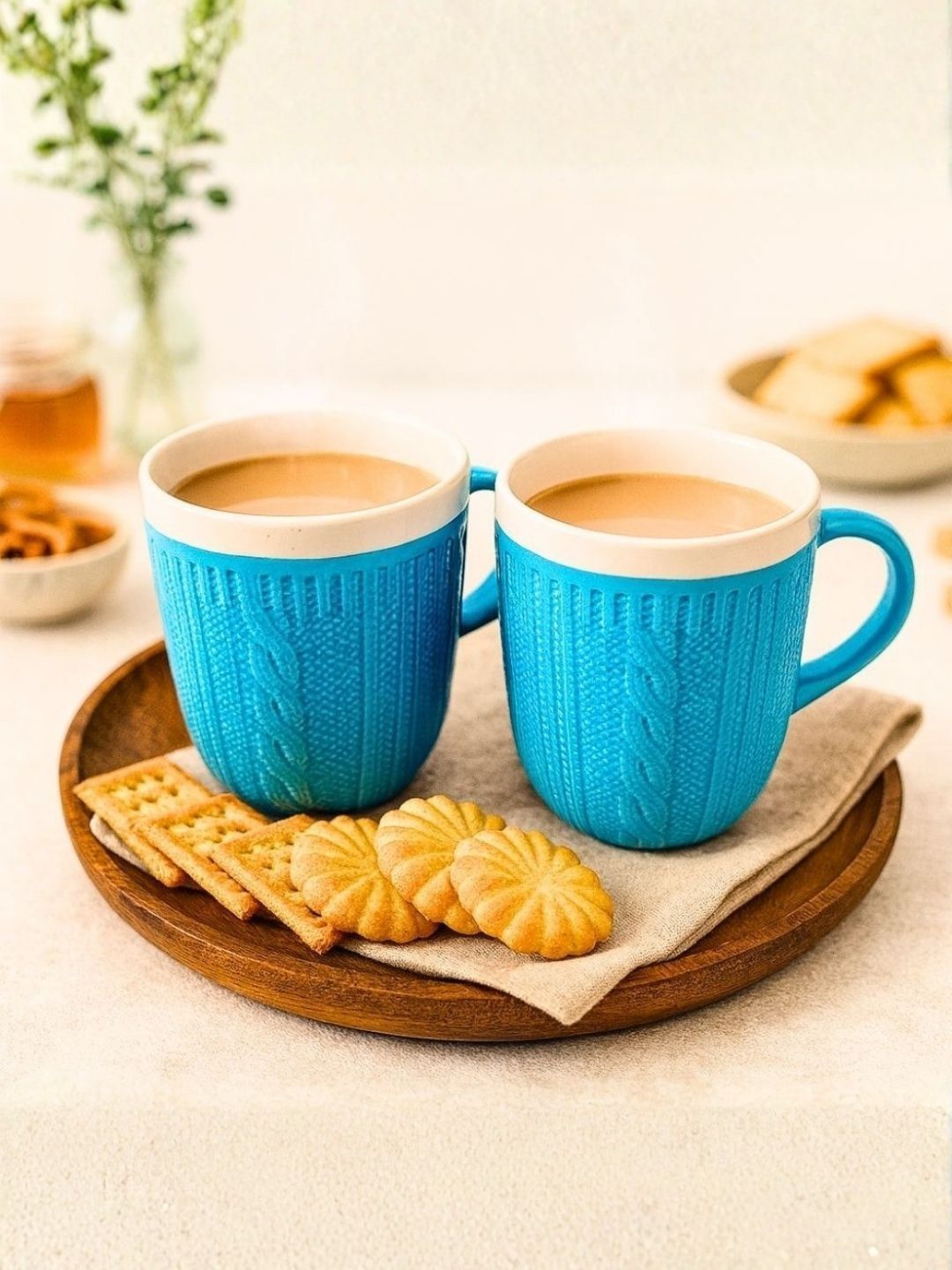 Unravel India Blue Solid Ceramic Matte Mugs Set of Cups and Mugs