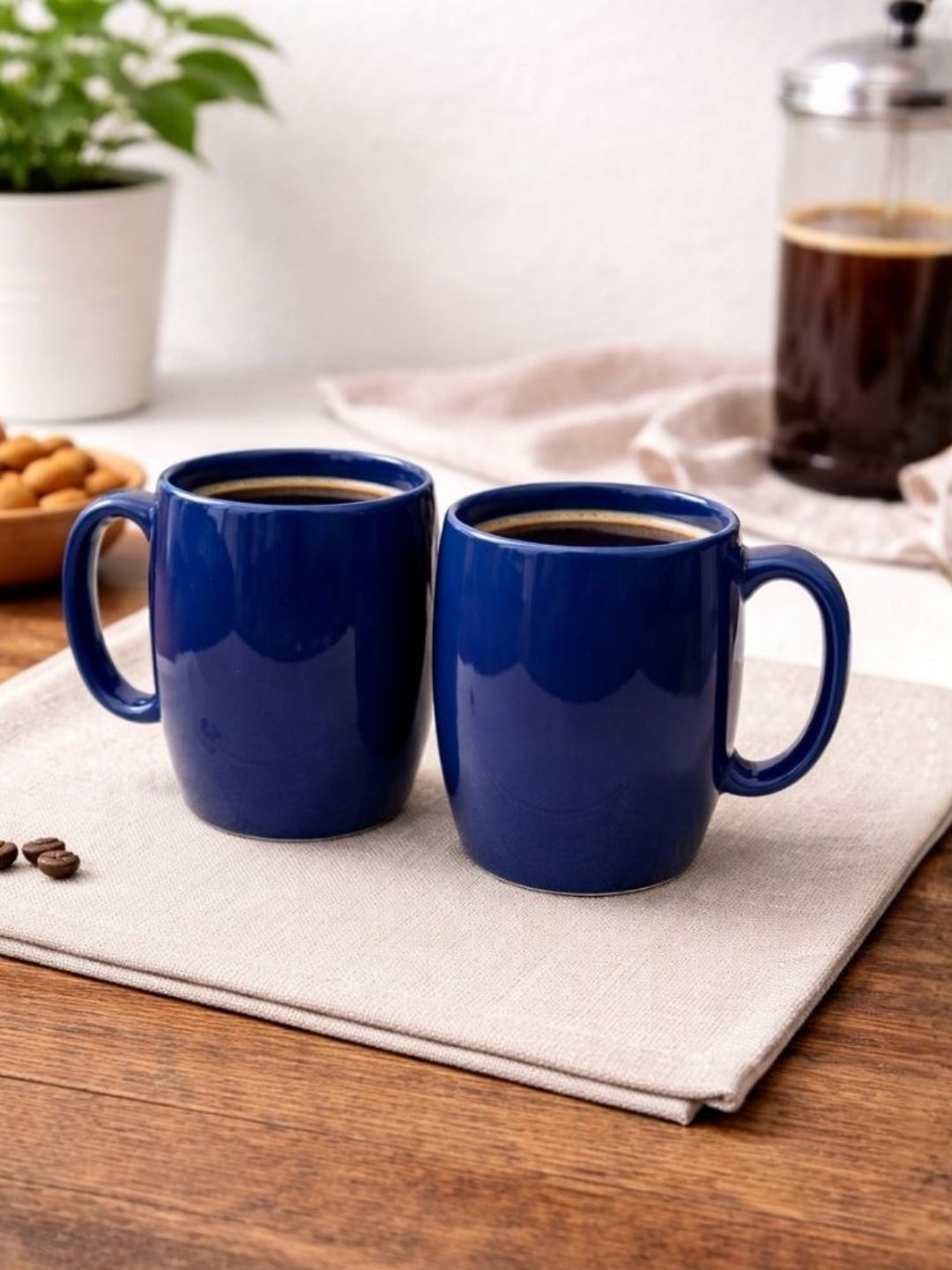 Unravel India Blue Solid Ceramic Glossy Mugs Set of Cups and Mugs