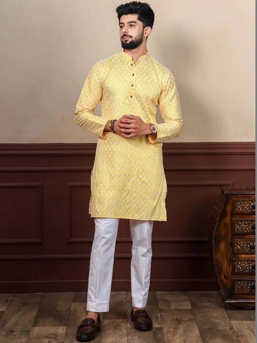 JANOI Men Ethnic Motifs Chikankari Kurta