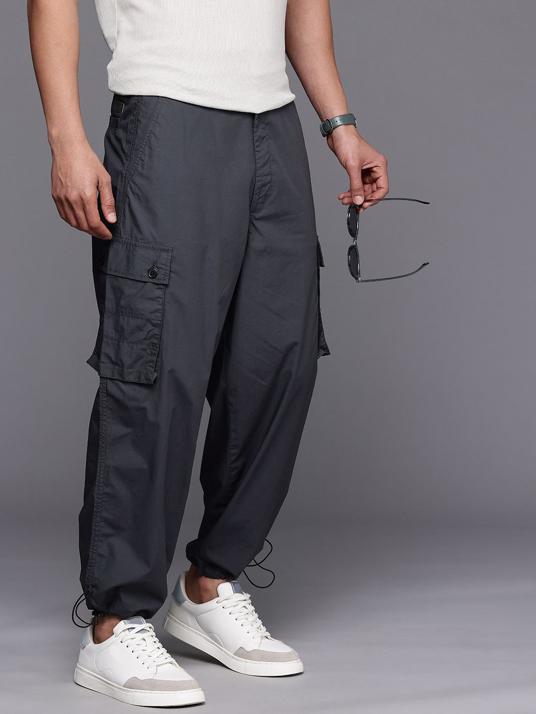 Men Baggy Fit Trousers Allen Solly Men Baggy Straight Fit Pure Cotton Trousers