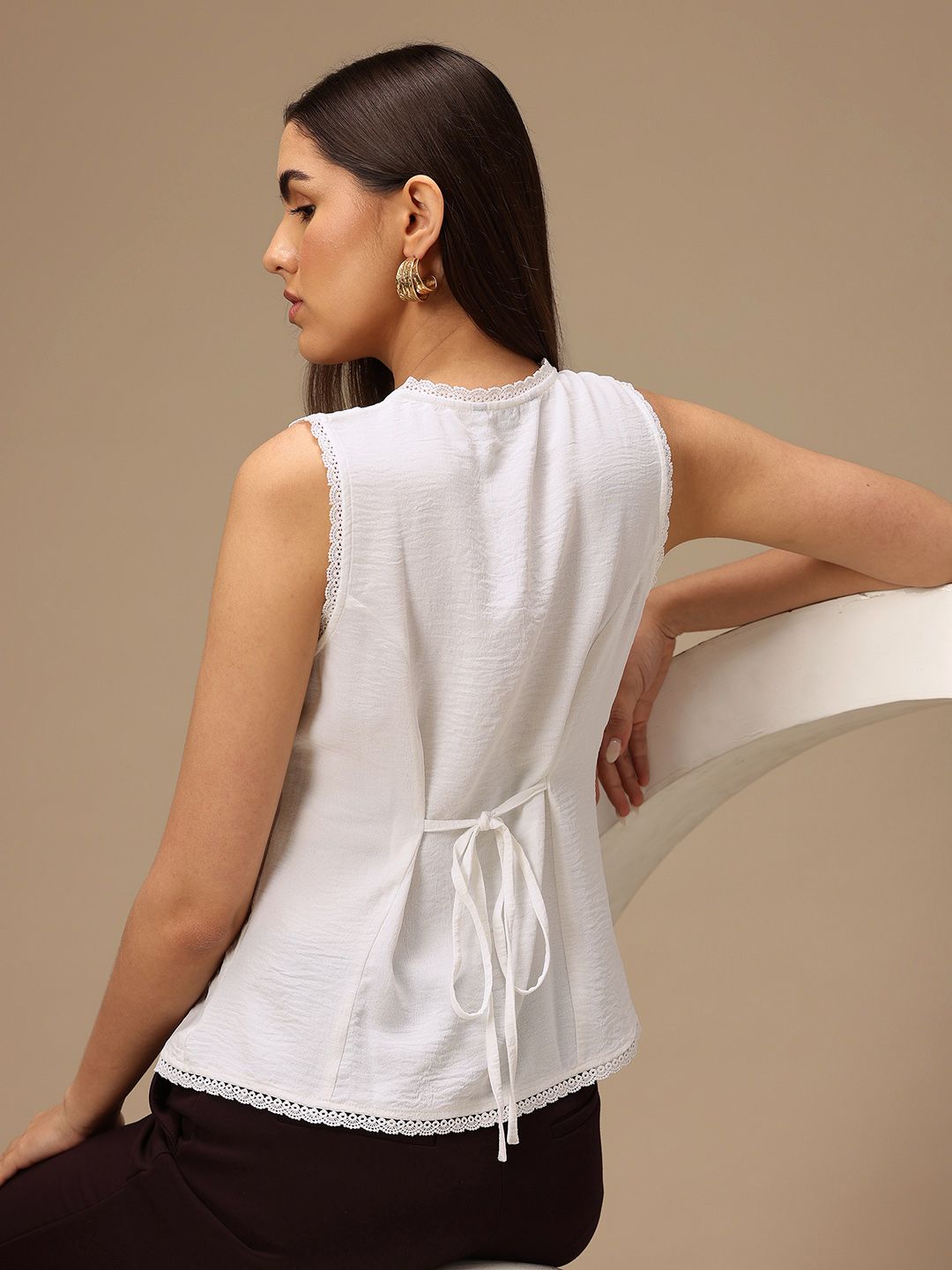 Buy Chemistry Lace Detail Tie-Up Back Top - Tops for Women