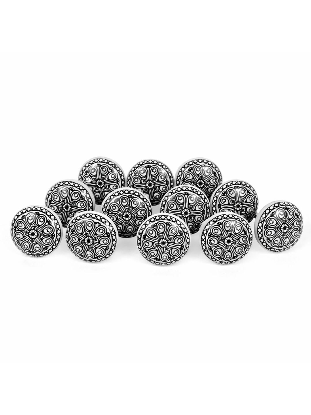 Amoorcart Black & White Set Of 12 Printed Stainless Steel Ceramic Knobs