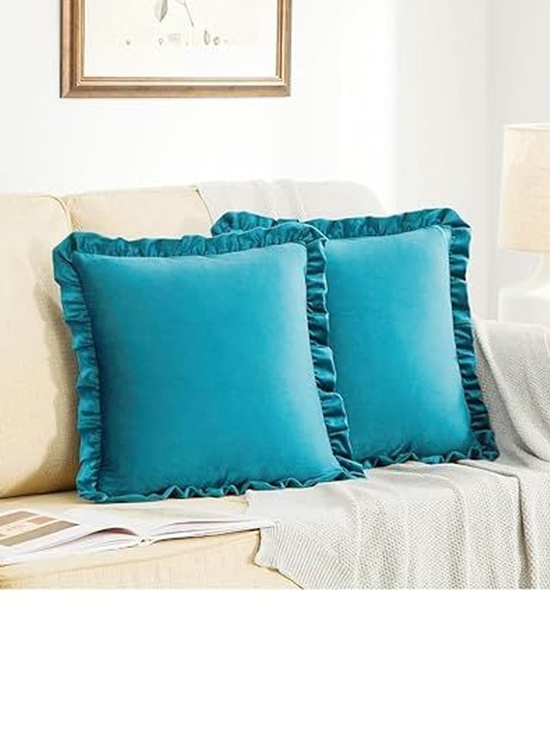 KNOTTING HOME Teal Set of 2 Velvet Square Cushion Covers