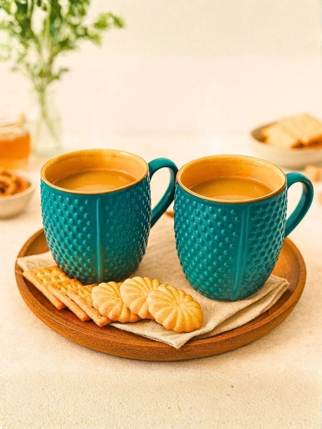 Unravel India Green Crafted Ceramics Solid Ceramic Glossy Mugs Set of Cups and Mugs
