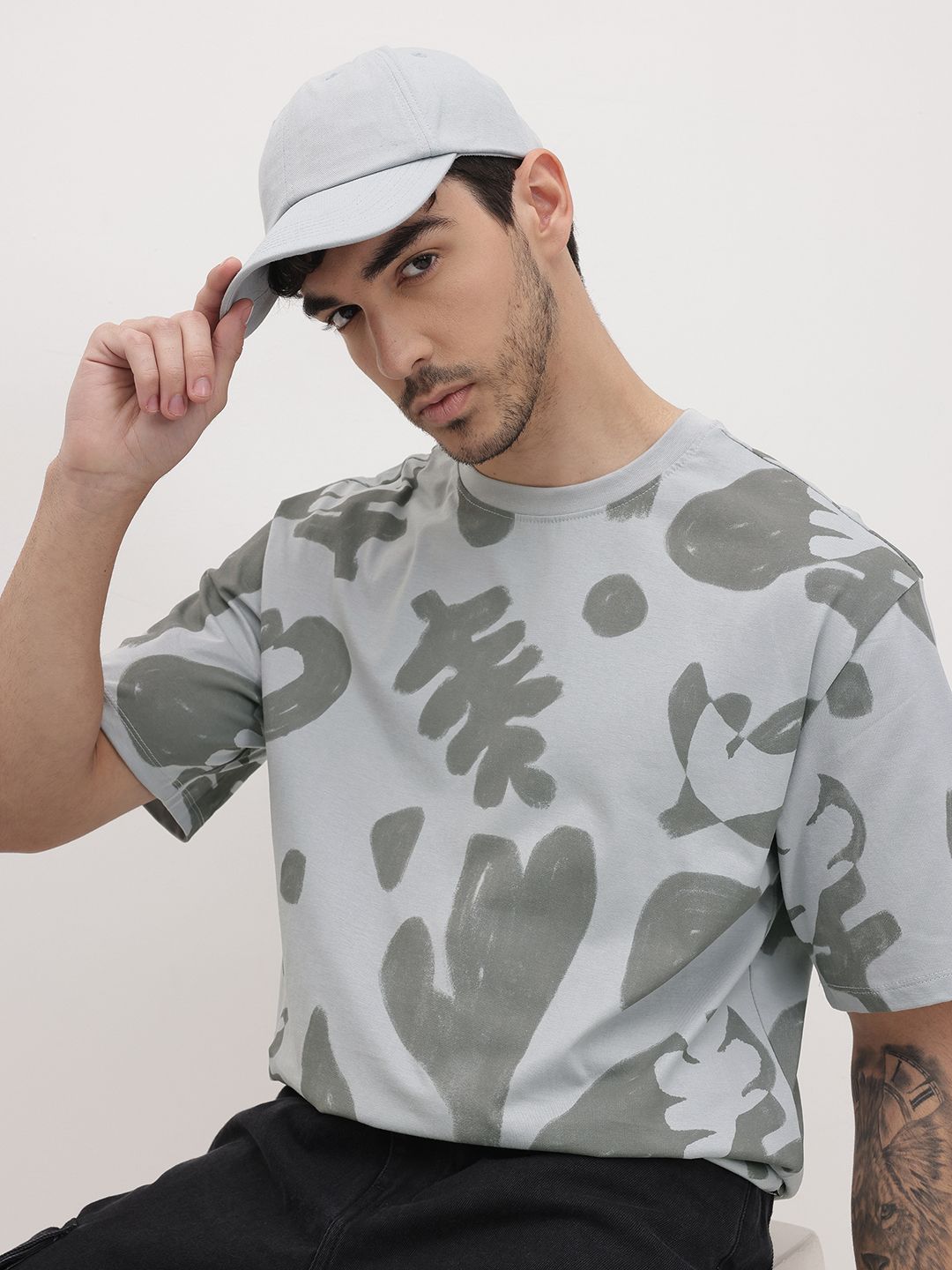 The Roadster Life Co. Printed Drop-Shoulder Sleeves Relaxed Cotton T-shirt