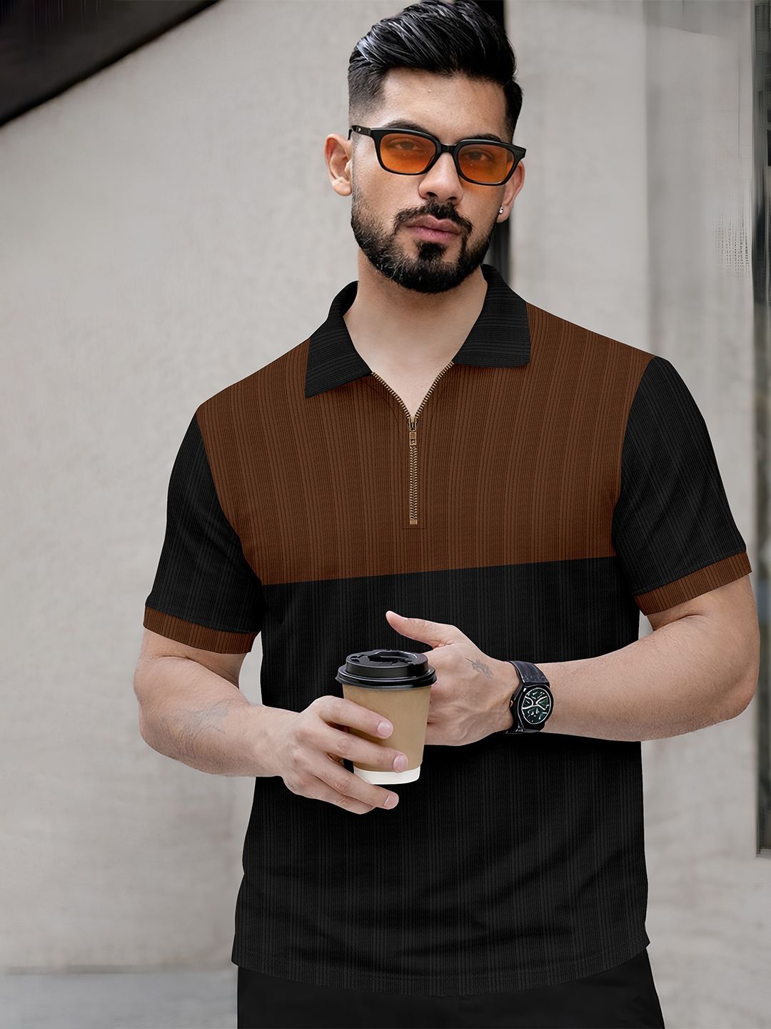 KAJARU Men Colourblocked Polo Collar T-shirt