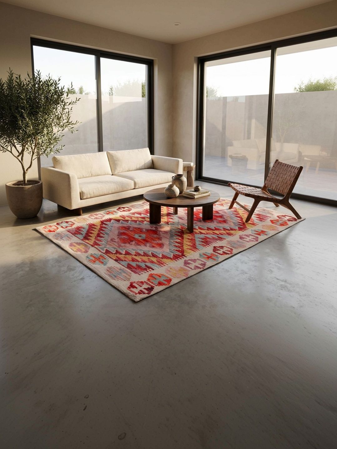 BUNGALOW AND BEYOND BUNGALOW AND BEYOND Cream-Coloured Geometric No Shredding Cotton Carpet