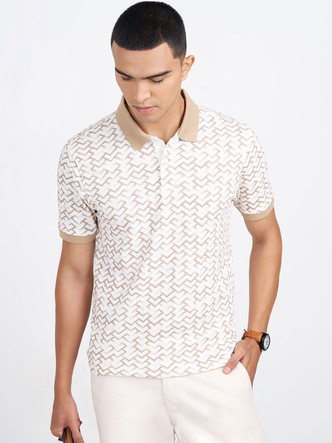 Peregrine by Pantaloons Men Printed Polo Collar Slim Fit T-shirt