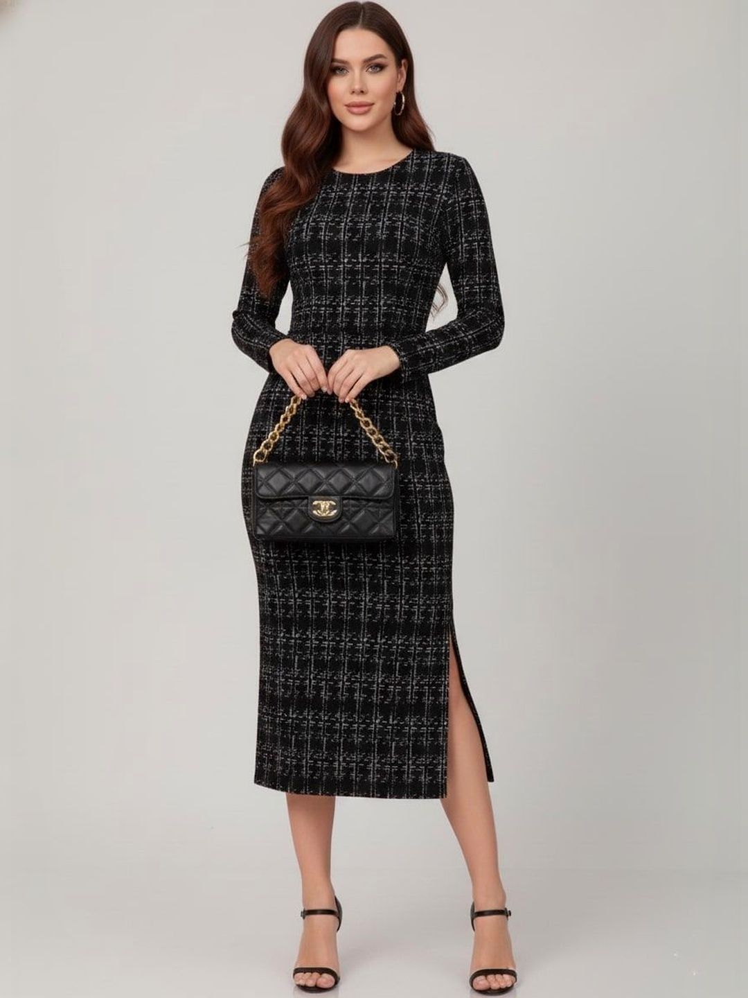 SHYAM SUNDARI Checked Sheath Midi Dress