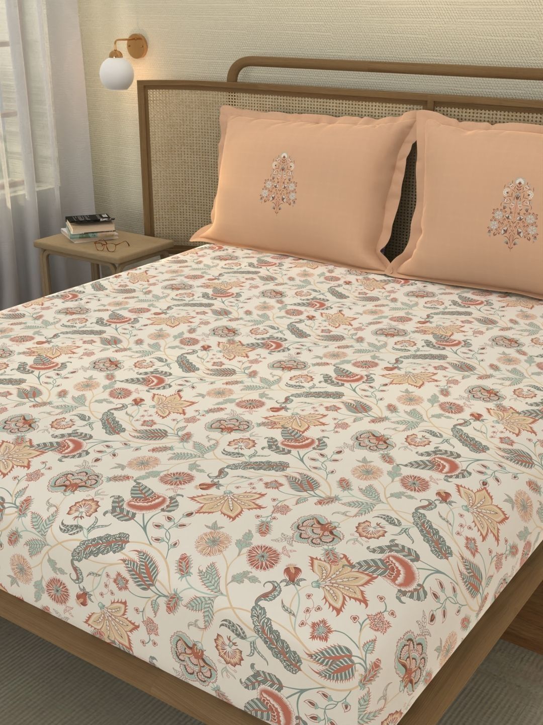 Portico New York Signature Portico New York Signature White Floral 210 TC King Bedsheet with 2 Pillow Covers