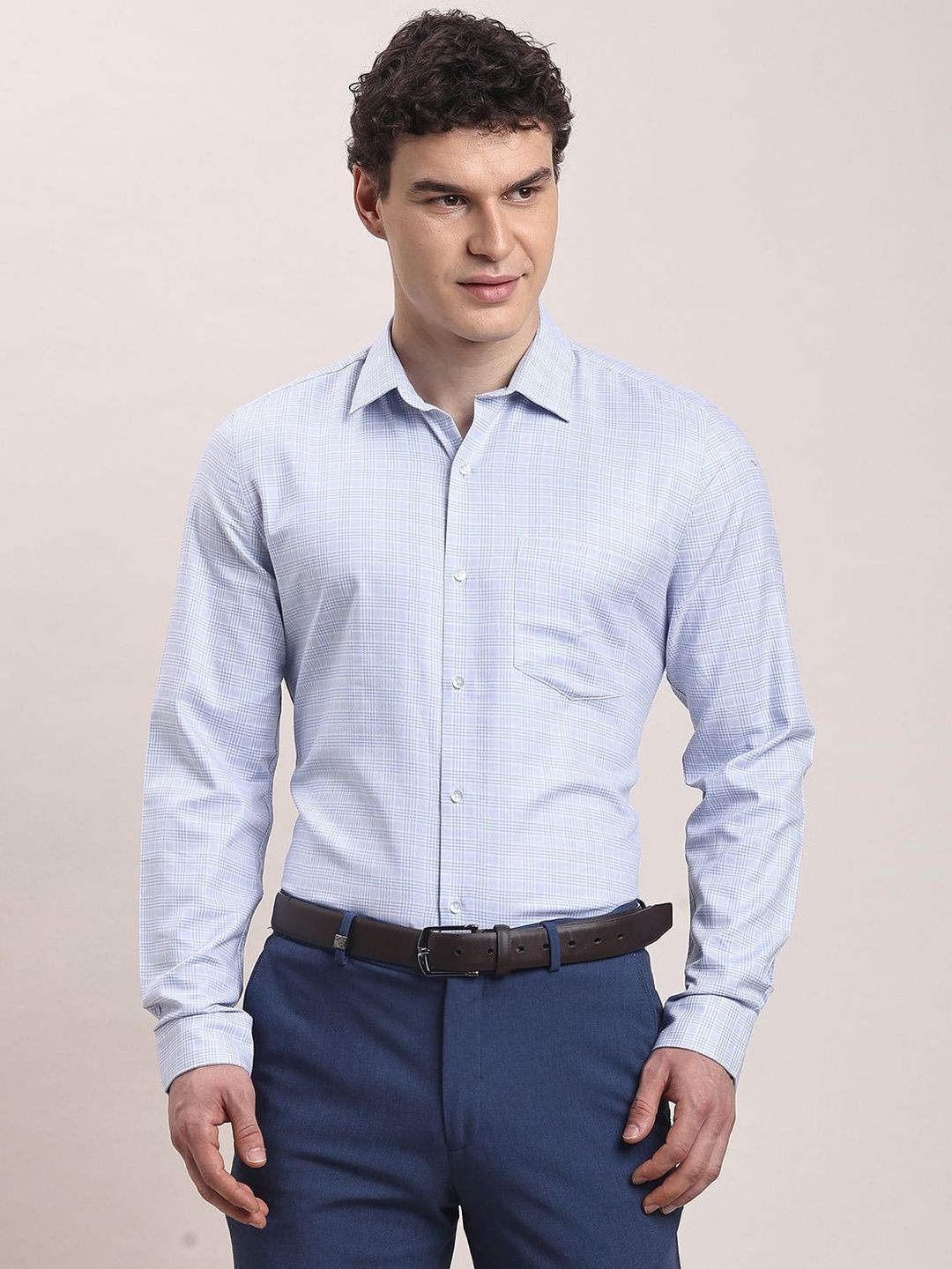 Turtle Men Standard Slim Fit Windowpane Checks Checked Formal Shirt