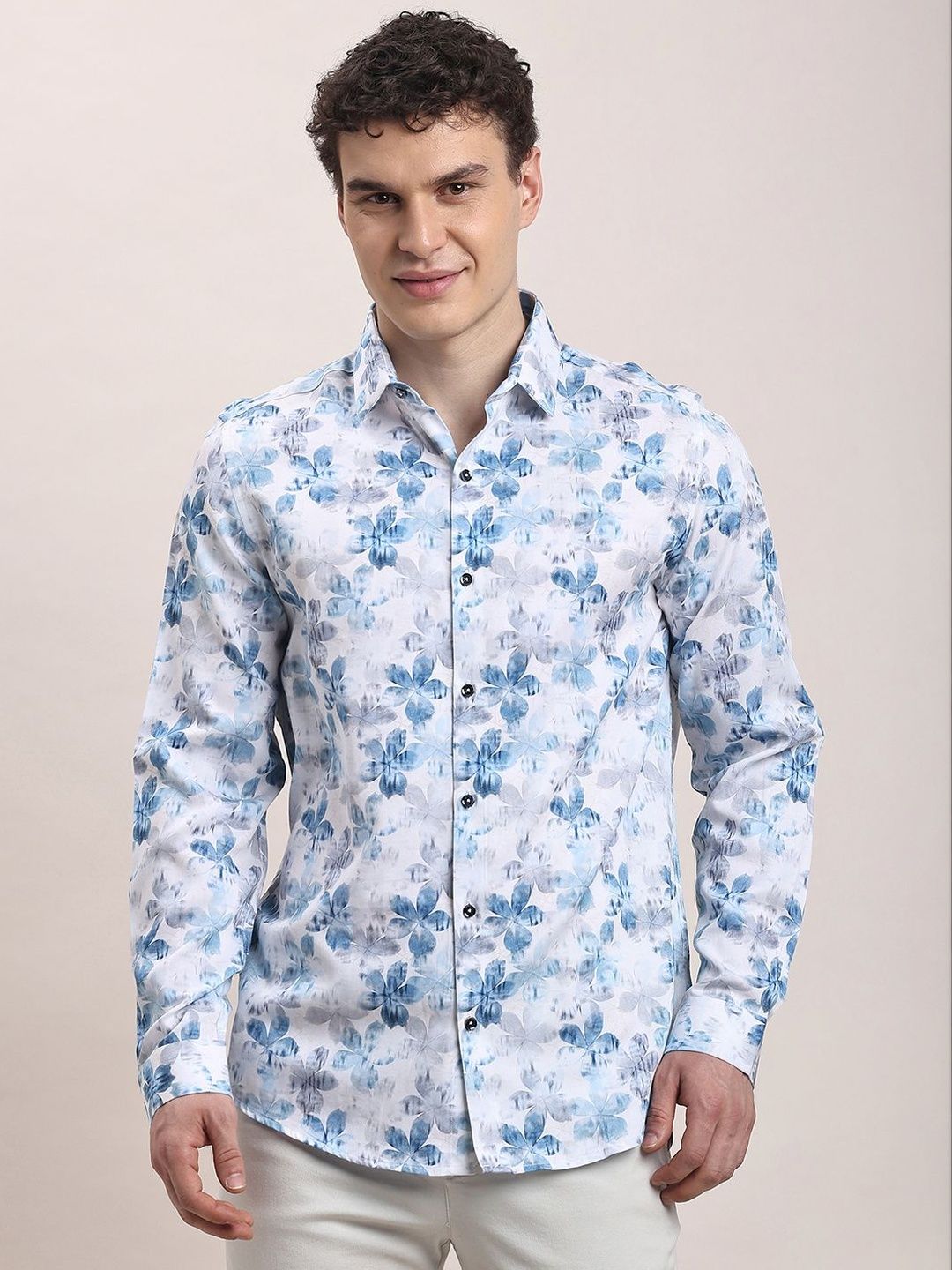 Turtle Men Classic Slim Fit Floral Printed Casual Shirt
