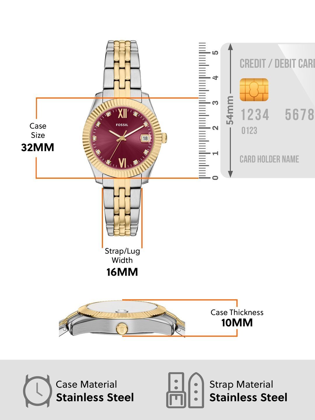 Dial & Stainless Steel Bracelet Style Straps Analogue Date Aperture Watch ES5461