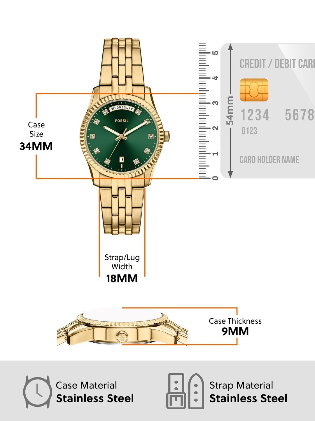 Embellished Dial & Stainless Steel Bracelet Style Straps Analogue Watch ES5460