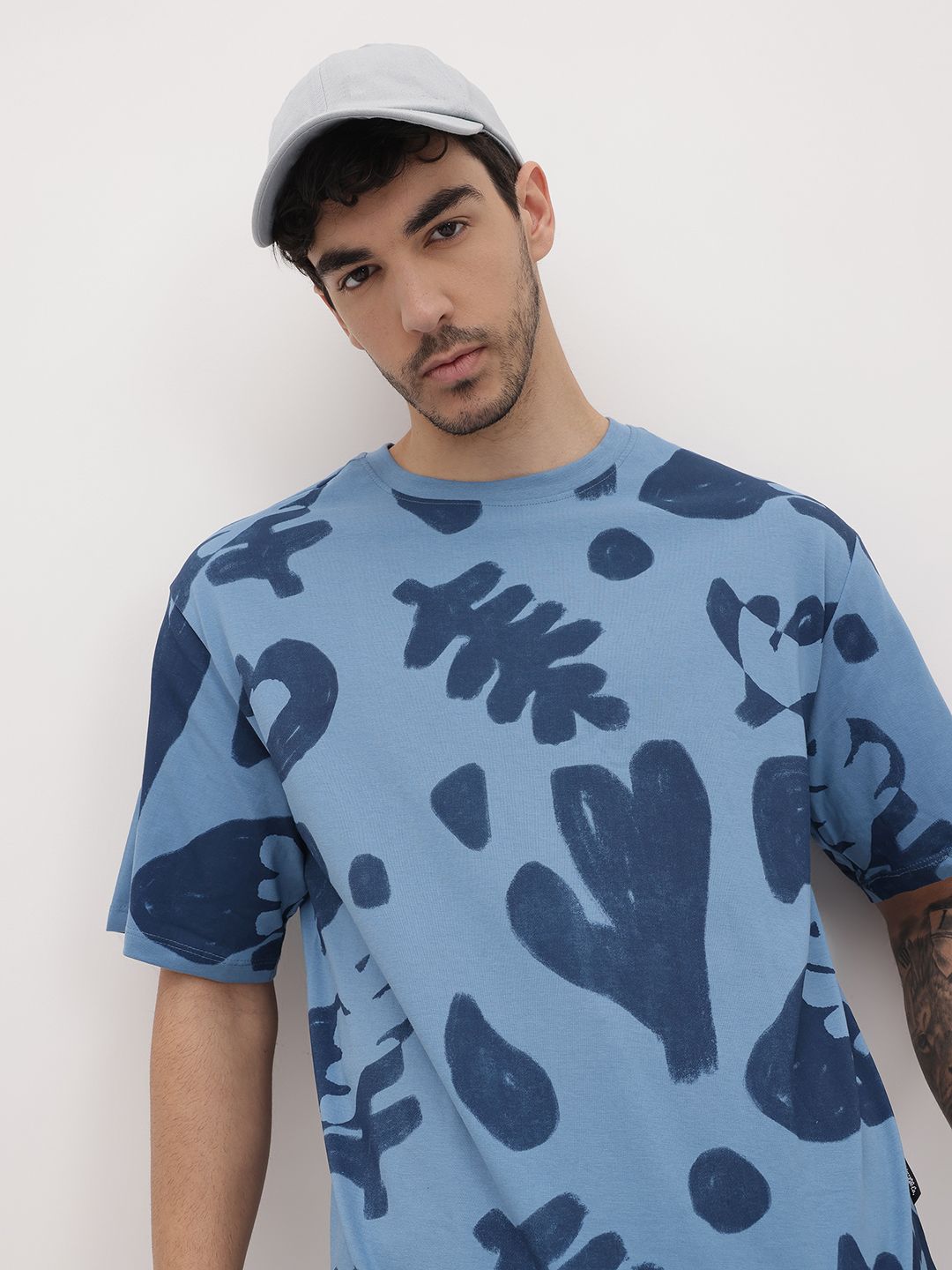 The Roadster Life Co. Abstract Printed Pure Cotton Relaxed Fit T-shirt