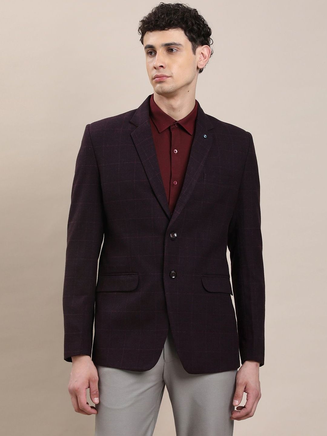 Turtle Checked Notched Lapel Single-Breasted Tailored Fit Blazers