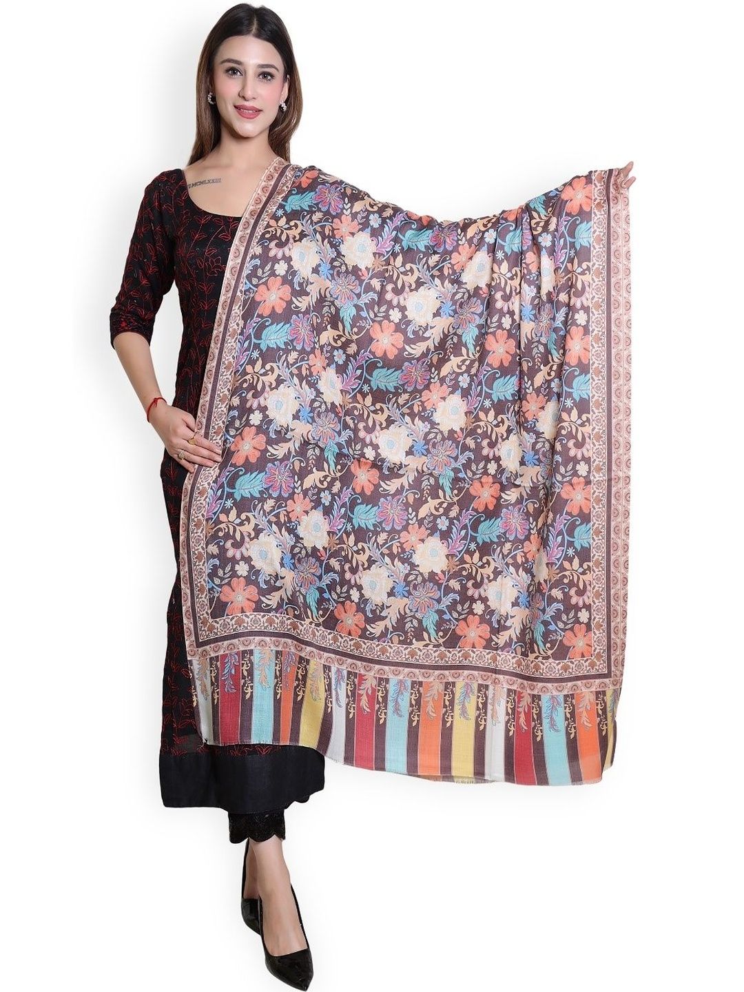 KANIDAR Women Floral Woven Design Shawl