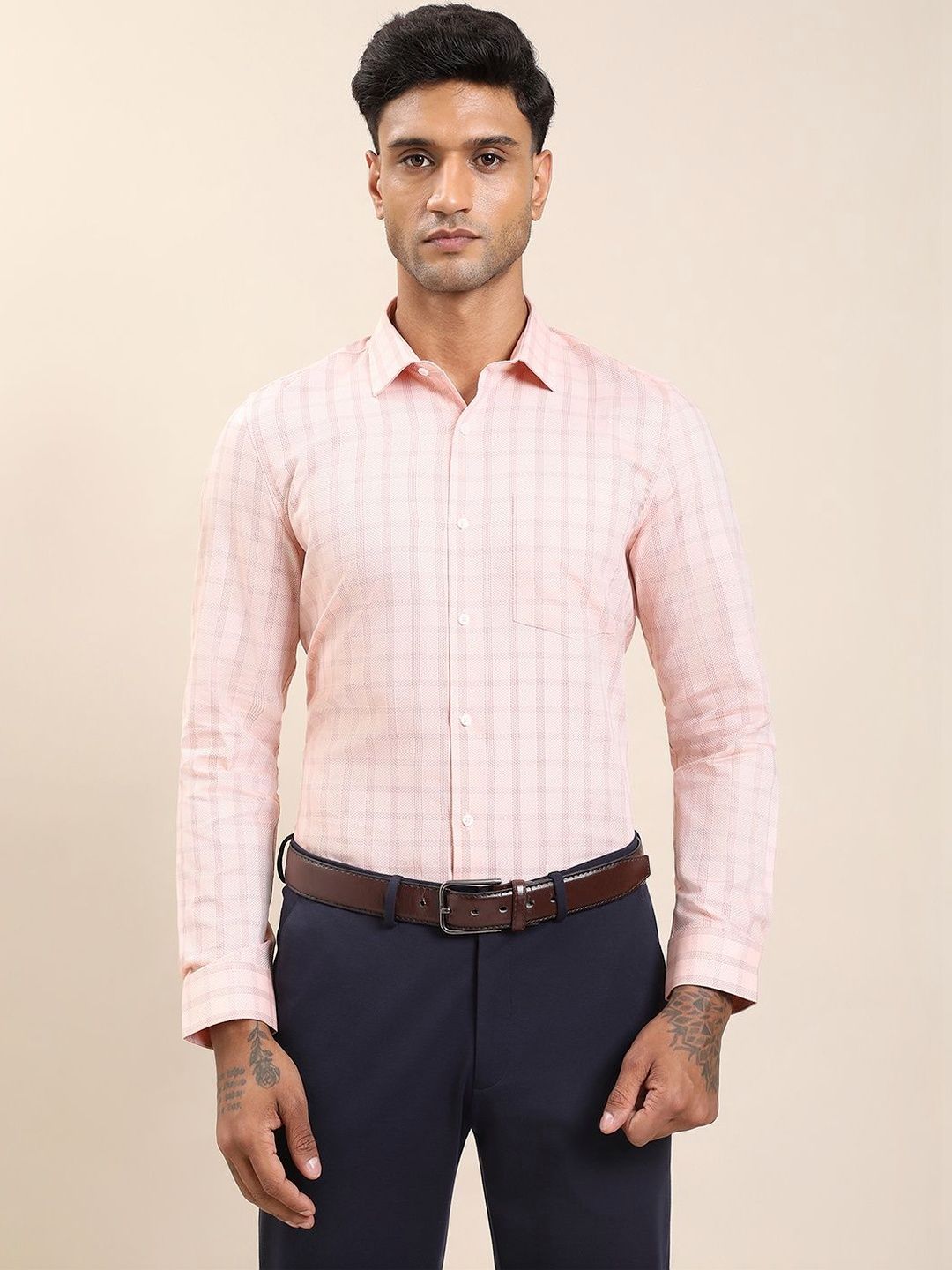 Turtle Men Standard Windowpane Checks Checked Formal Shirt