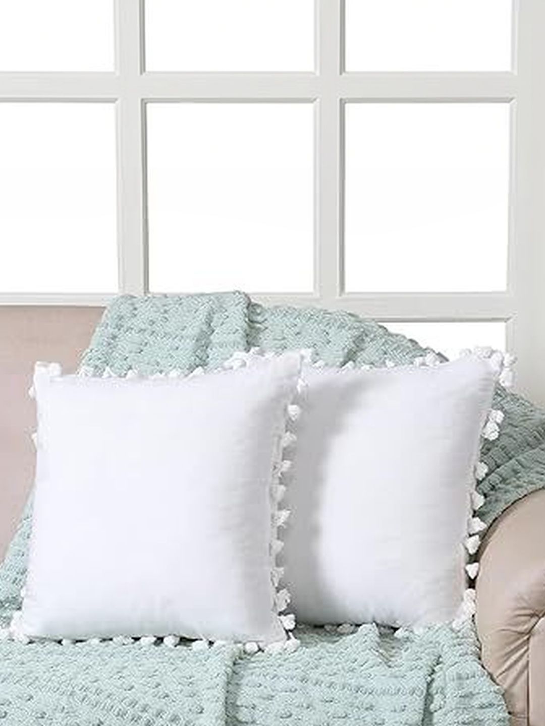 KNOTTING HOME White Set of 2 Velvet Square Cushion Covers