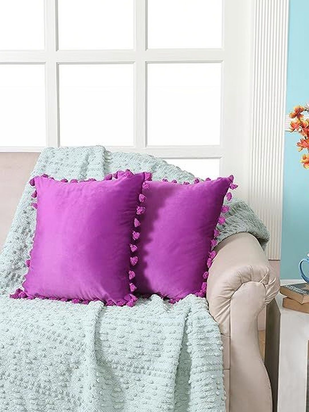 KNOTTING HOME Purple Set of 2 Velvet Square Cushion Covers